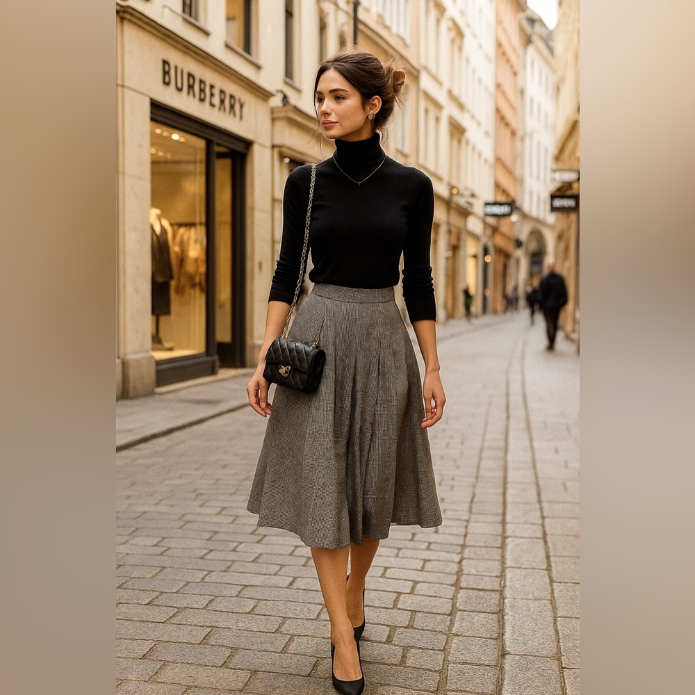 Classic Houndstooth Pleated Skirt